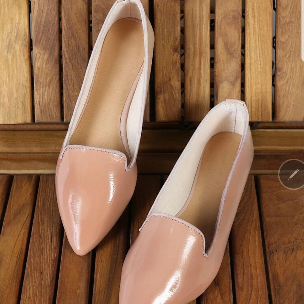 Never worn. Patent Pointy Toe Loafer Flat NUDE